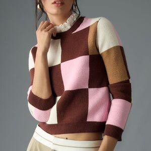 Anthro plaid ruffle collar sweater